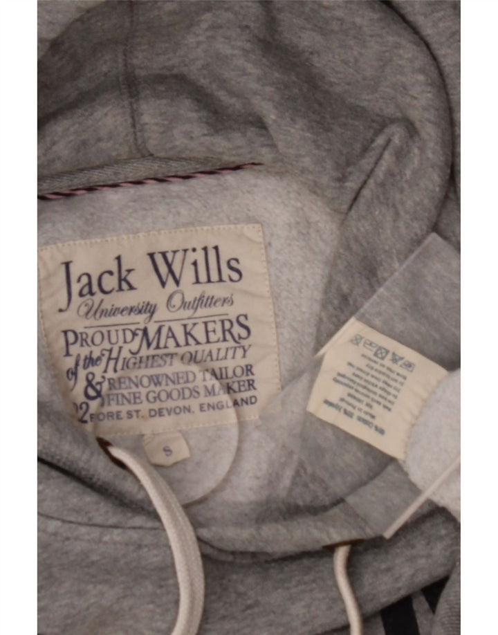 JACK WILLS Mens Graphic Hoodie Jumper Small Grey Cotton