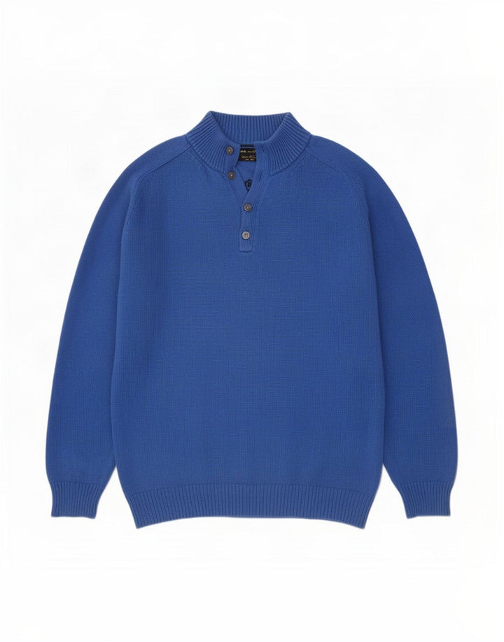 Massimo Dutti Pull à col boutonné pour homme 2XL Bleu Coton