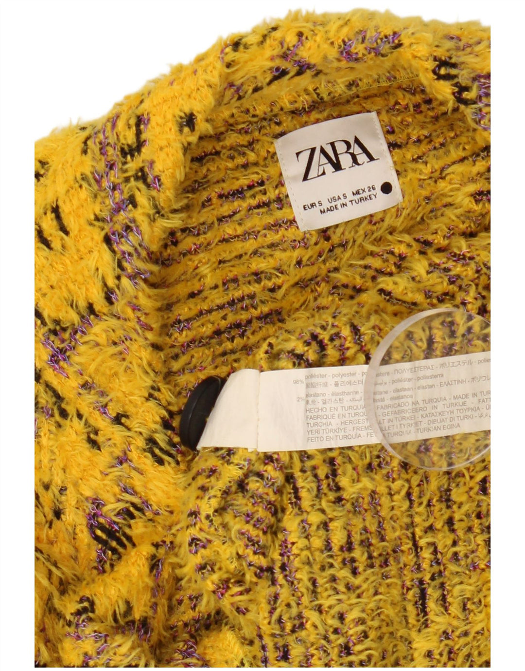 ZARA Womens Oversize Crop Cardigan Sweater UK 10 Petit Jaune Géométrique