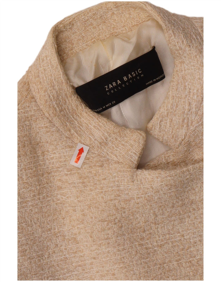 ZARA Veste blazer ouverte pour femme UK 12 Medium Off White Cotton