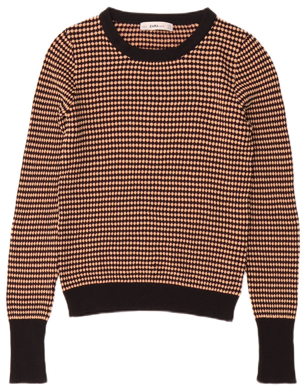 Zara Pull court à col rond pour femme UK 12 Marron moyen rayé