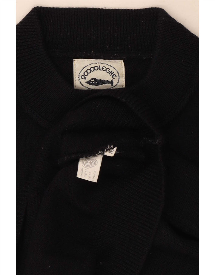vintage Mens Graphic Turtle Neck Jumper Pull Moyen Bleu Marine Laine