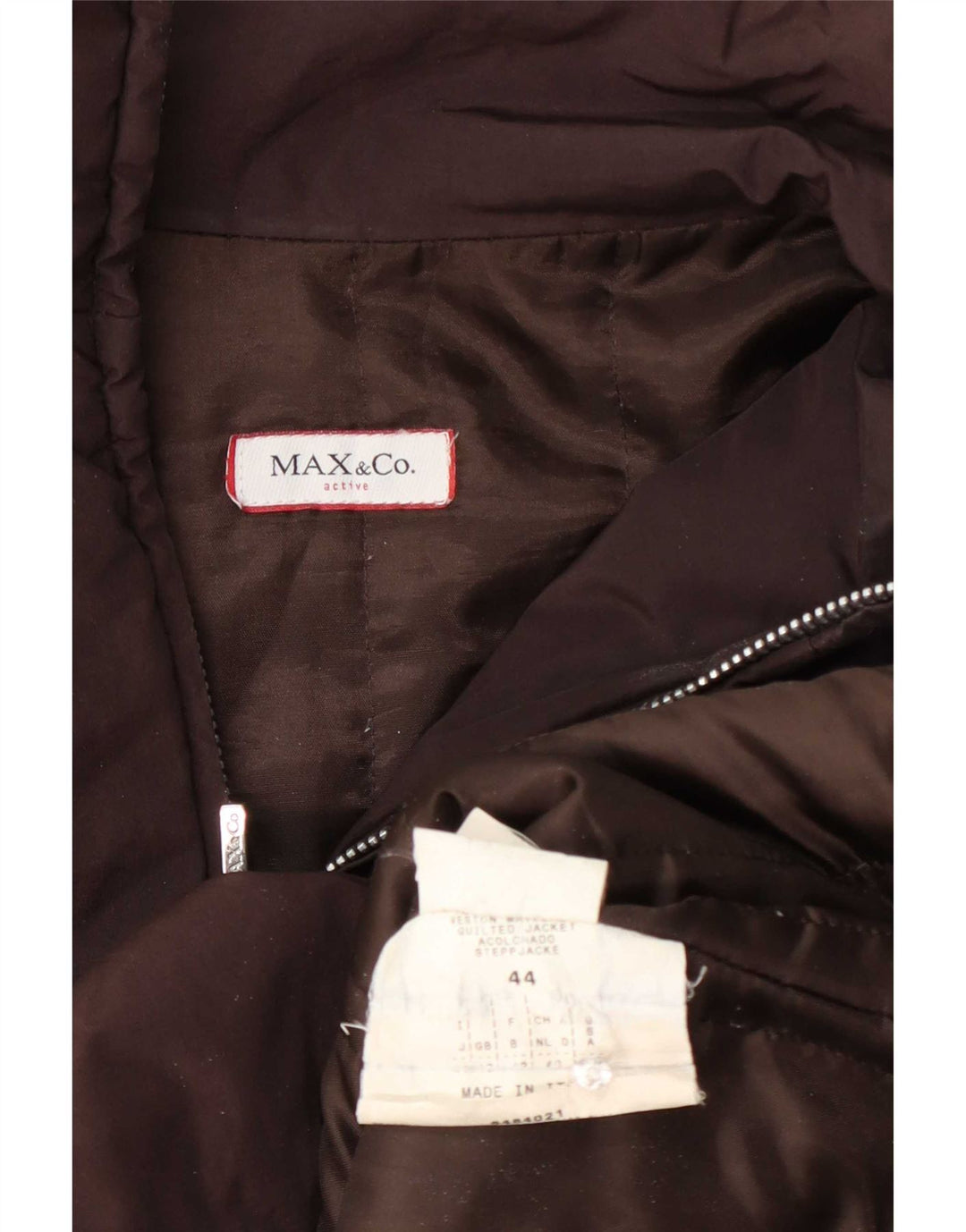 Max & Co. Veste de ski matelassée rembourrée pour femme UK 12 Marron moyen Colourblock