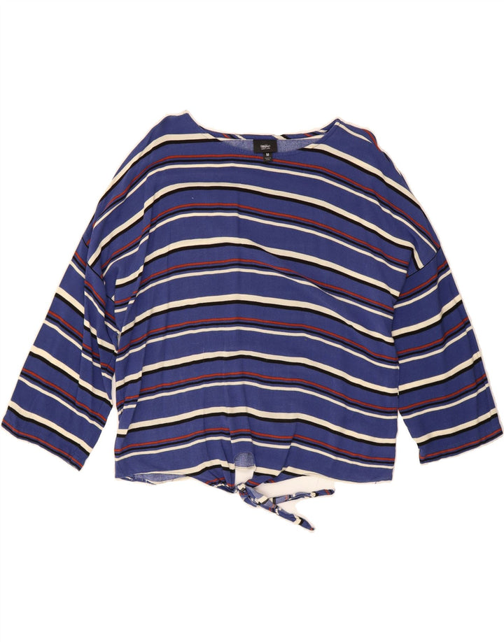 MOSSIMO Womens Crop Top 3/4 Sleeve UK 14 Medium Blue Striped Rayon Vintage Mossimo and Second-Hand Mossimo from Messina Hembry 