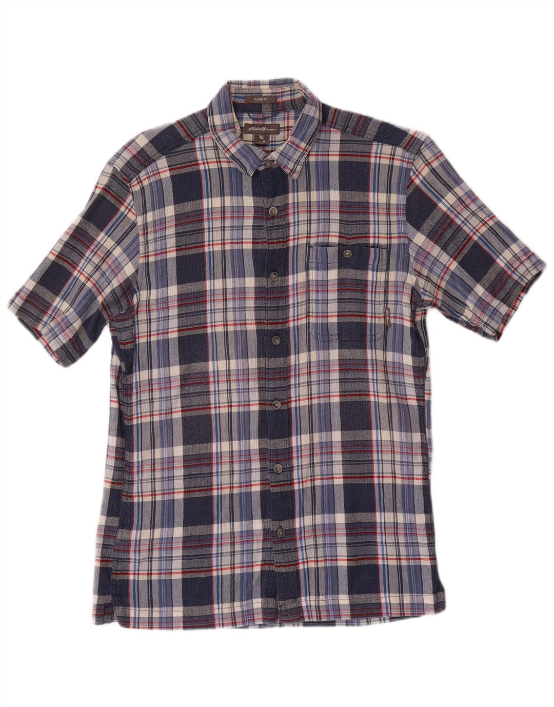 EDDIE BAUER Chemise classique à manches courtes pour homme en coton à carreaux bleu moyen