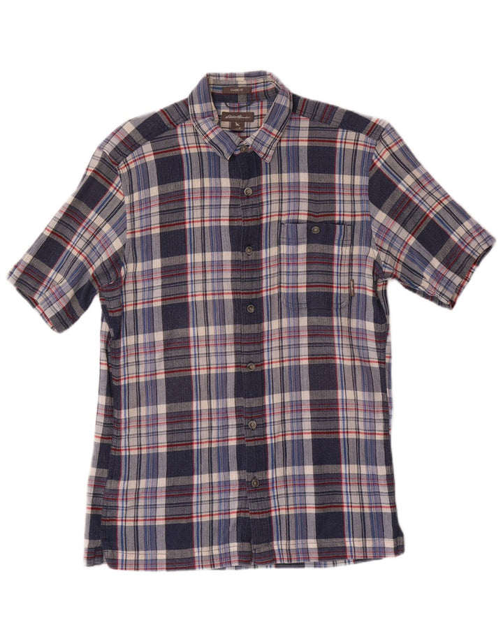 EDDIE BAUER Chemise classique à manches courtes pour homme en coton à carreaux bleu moyen