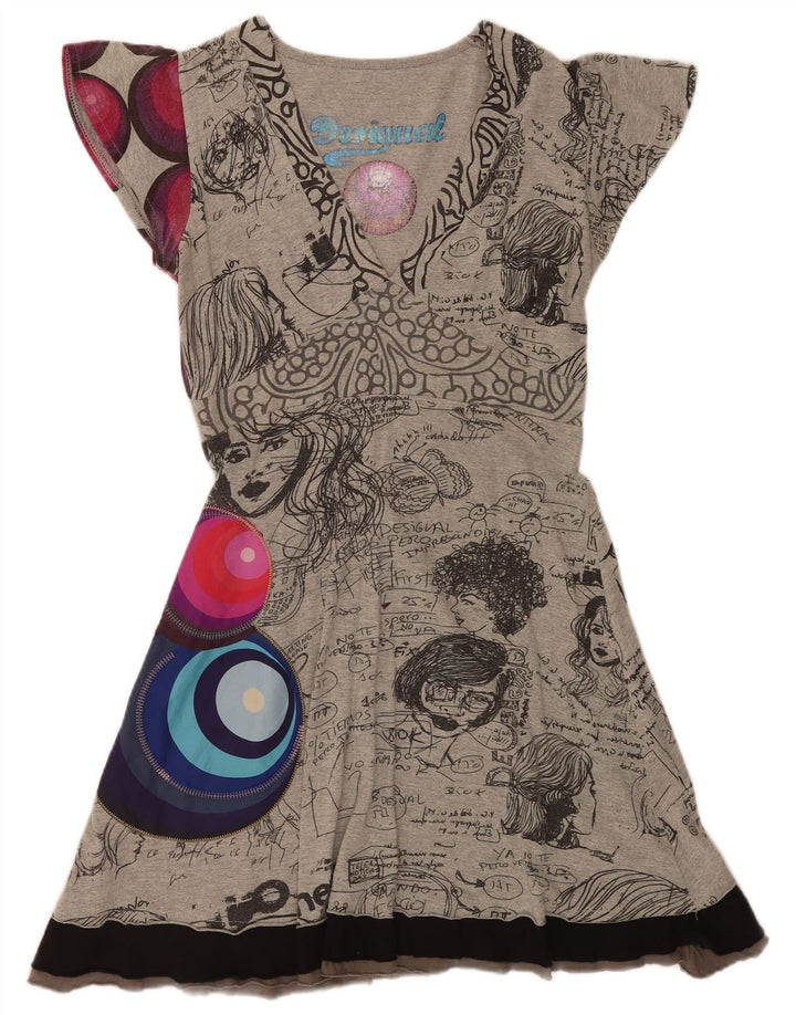 Desigual Robe trapèze graphique pour femme UK 12 Gris moyen