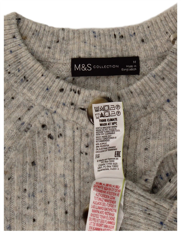 Marks & Spencer Pull cardigan court pour femme UK 14 Gris moyen moucheté