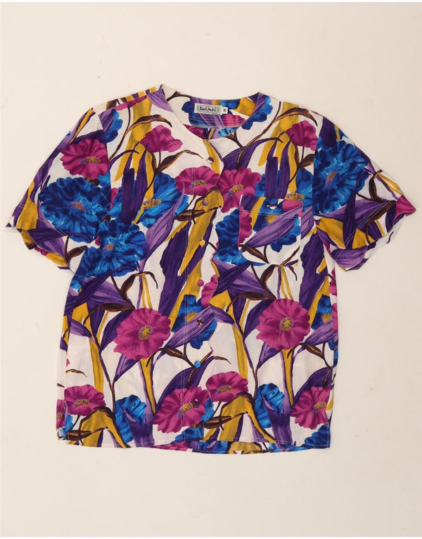 vintage Femme Chemise à manches courtes Blouse UK 14 Moyen Multicolore Floral
