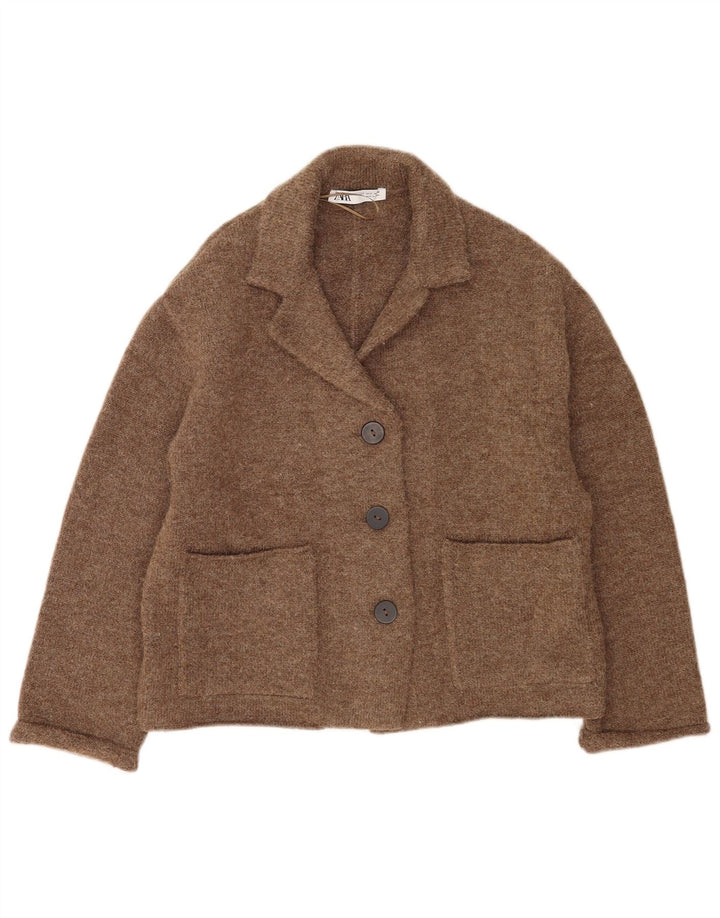 Zara Cardigan surdimensionné pour femme UK 10 Petit polyester marron