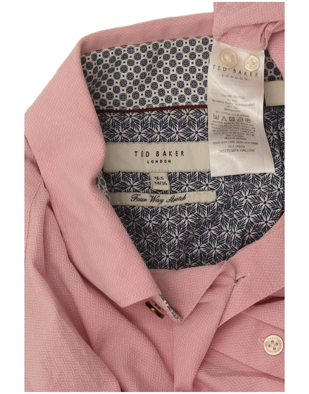 Ted Baker Chemise Homme Taille 16 1/2 Grand Coton Géométrique Rose