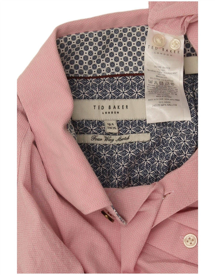 Ted Baker Chemise Homme Taille 16 1/2 Grand Coton Géométrique Rose