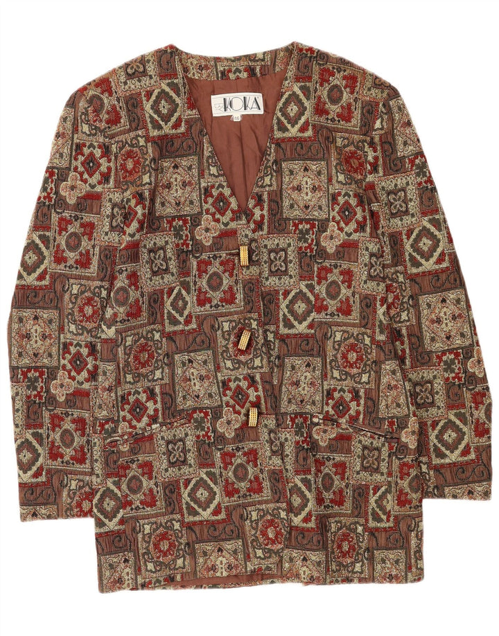 vintage Femme 3 Bouton Blazer Veste IT 46 Grand Marron Patchwork Acétate