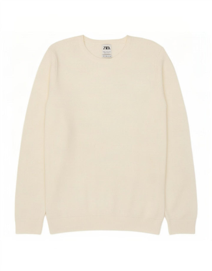 Zara Pull à col rond pour homme en coton blanc moyen