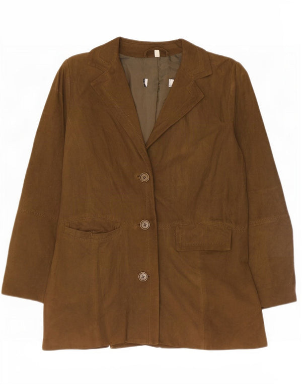 vintage Femmes Coupe décontractée Daim 3 Bouton Blazer Veste UK 6 XS Kaki