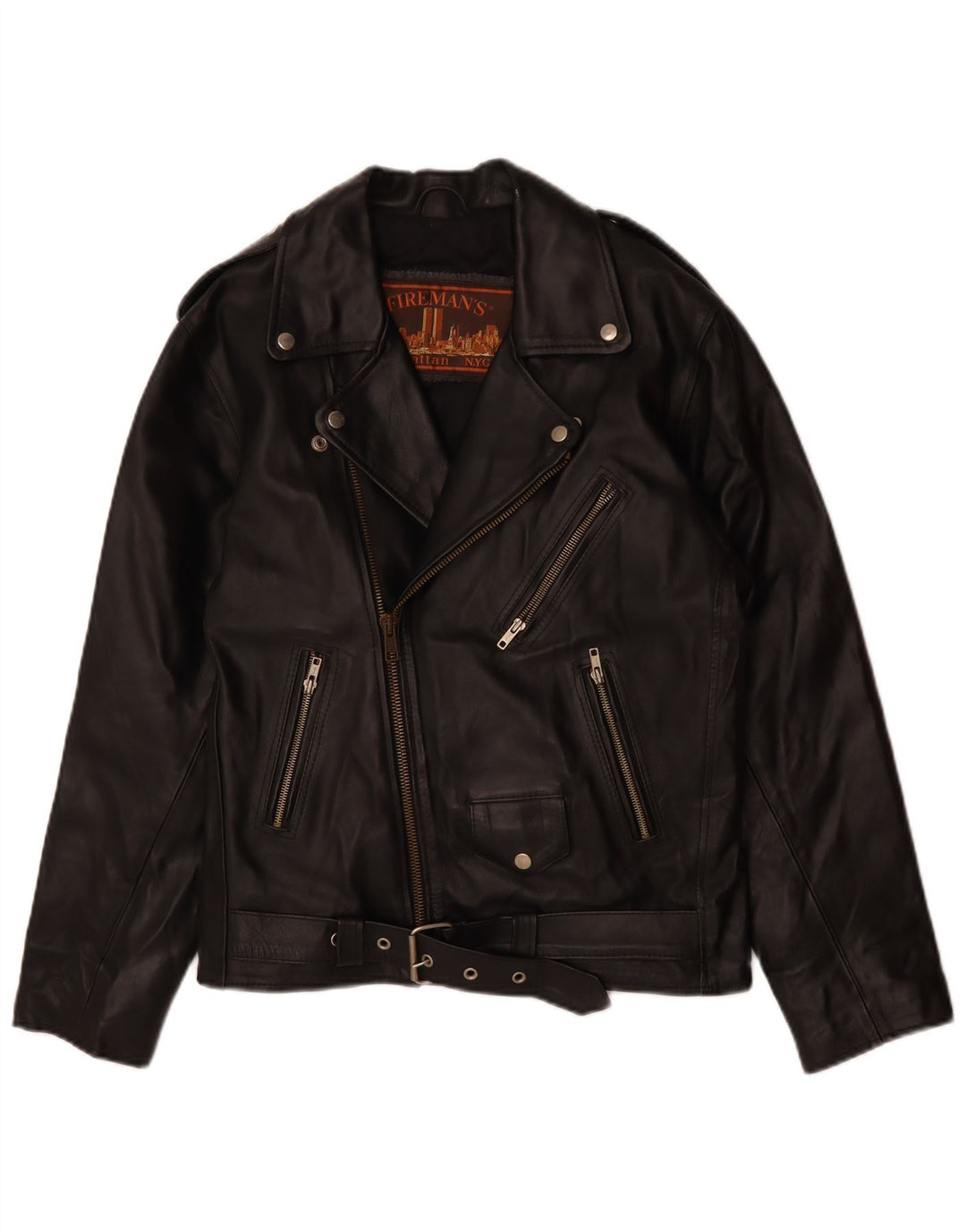 MANHATTAN Veste de motard en cuir pour homme UK 38 Cuir noir moyen