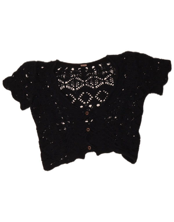 Free People Cardigan court en crochet pour femme Noir moyen UK 42