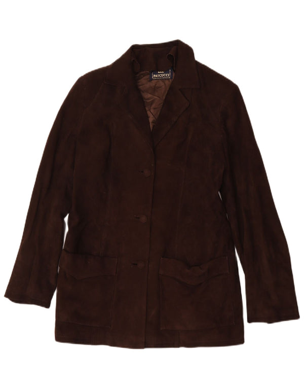 Pascucci Veste blazer en daim à 3 boutons pour femme IT 44 Cuir marron moyen