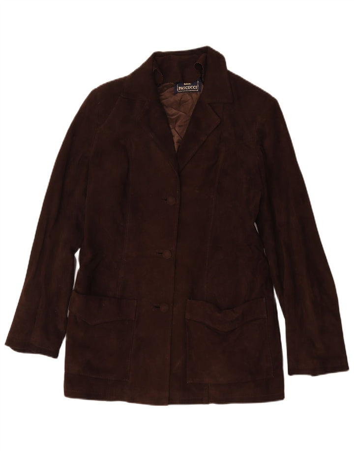 Pascucci Veste blazer en daim à 3 boutons pour femme IT 44 Cuir marron moyen
