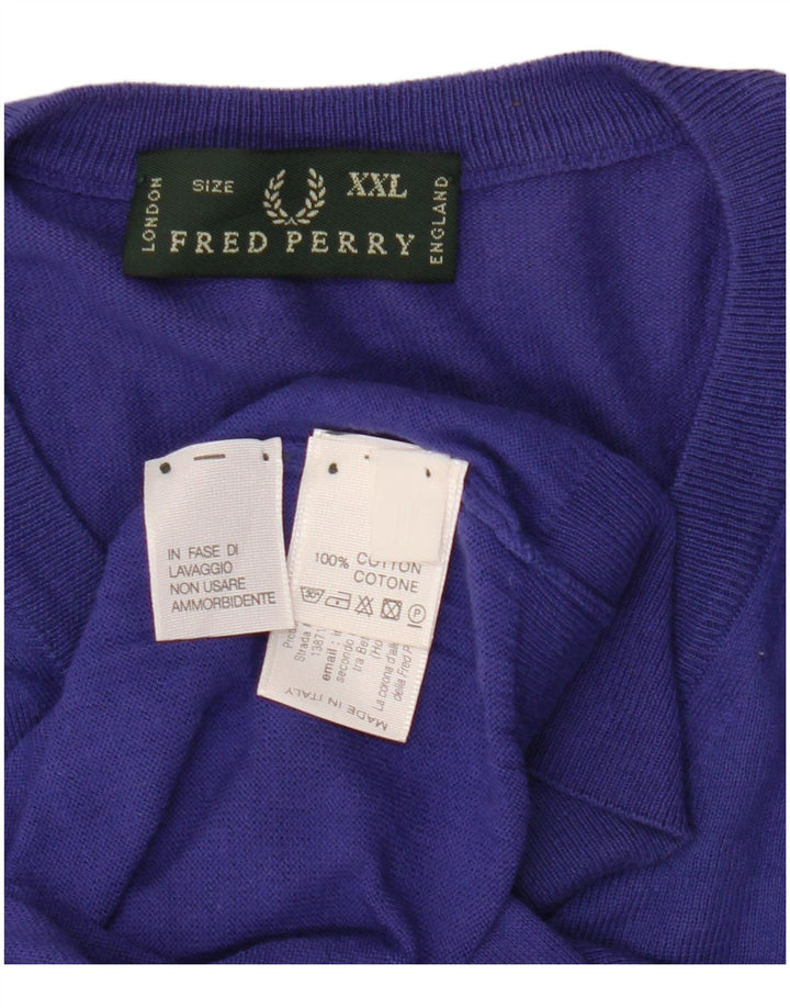 Fred Perry Pull col V pour homme 2XL Violet Coton