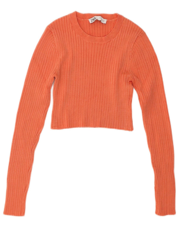 Zara Womens Crop Top Manches Longues UK 8 Small Orange Viscose