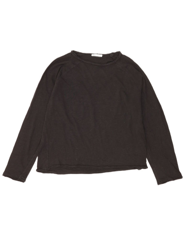 Zara Femme Haut Oversize Manches Longues UK 14 Coton Noir Moyen