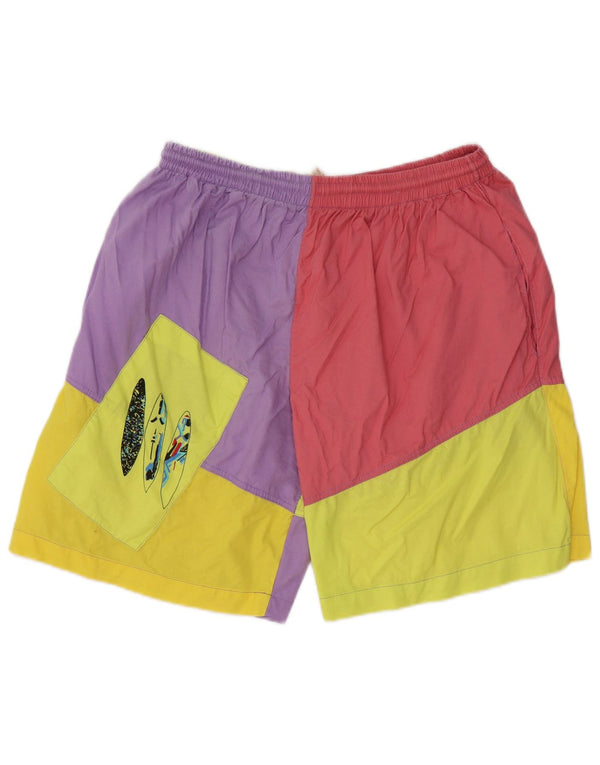 vintage Mens Graphic Casual Shorts XL W38 Multicolore Colourblock Coton