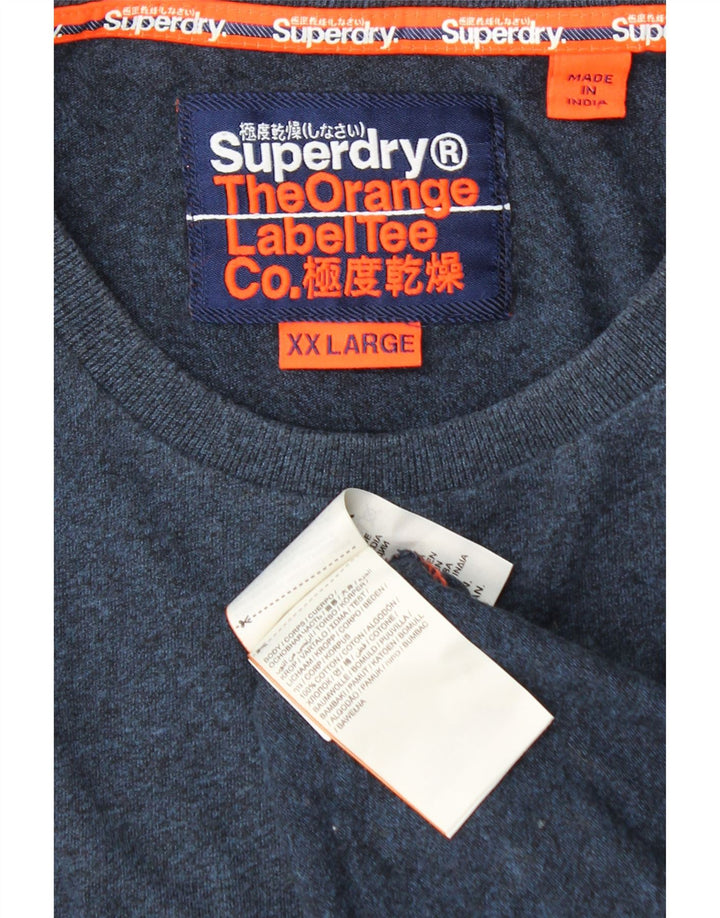 SUPERDRY Haut Homme Manches Longues 2XL Bleu Marine Colourblock Coton