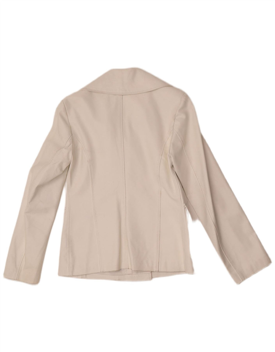 vintage Femme 3 Boutons Veste Blazer En Cuir UK 10 Petit Blanc