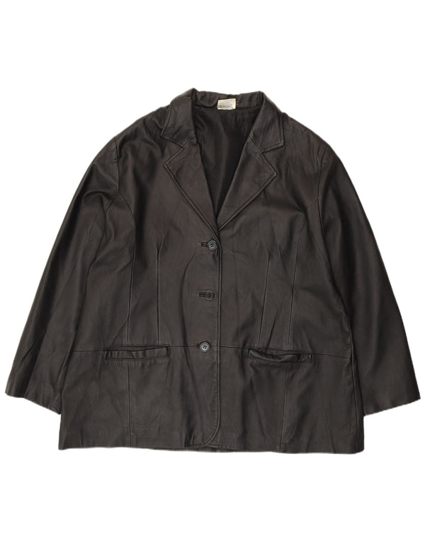 Agenda Veste blazer en cuir à 3 boutons pour femme UK 24 4XL Cuir noir