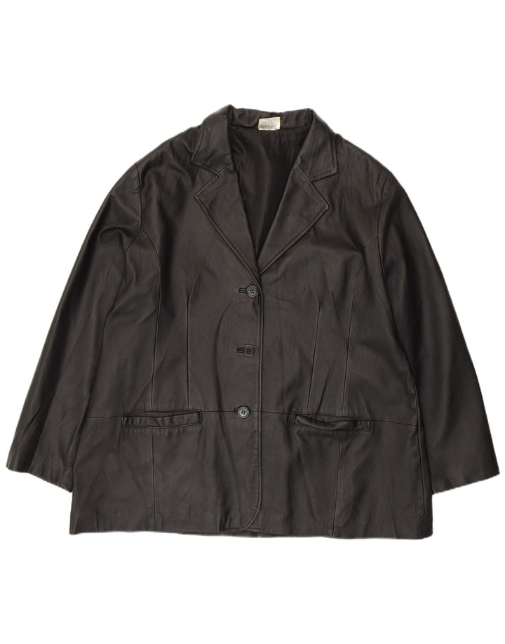 Agenda Veste blazer en cuir à 3 boutons pour femme UK 24 4XL Cuir noir