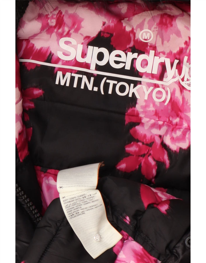 Superdry Manteau rembourré à capuche pour femme UK 12 Nylon noir moyen