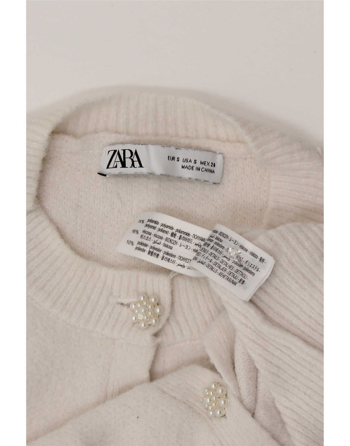 Zara Femme Cardigan Pull UK 10 Petit Blanc Polyamide