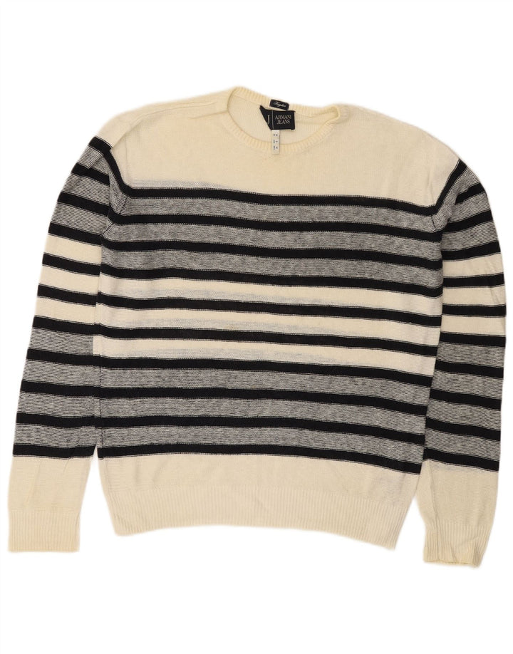 Armani Jeans Pull à col rond coupe classique pour homme Rayé blanc moyen