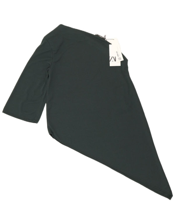 Zara Femme Haut Asymétrique Une Épaule UK 10 Petit Vert Polyester