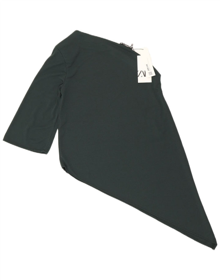 Zara Femme Haut Asymétrique Une Épaule UK 10 Petit Vert Polyester