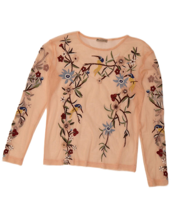 Zara Haut transparent à manches longues pour femme UK 10 Petit motif floral rose
