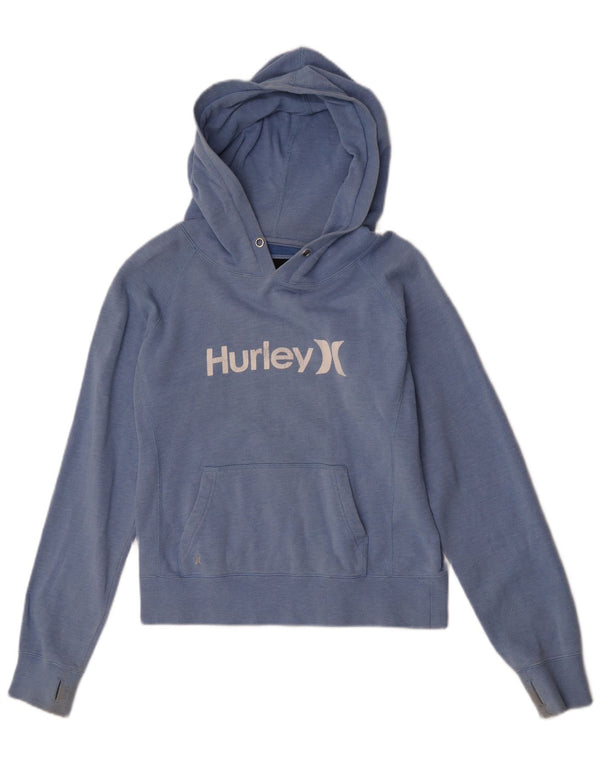 Hurley Pull à capuche graphique surdimensionné pour femme UK 10 Petit Bleu Coton