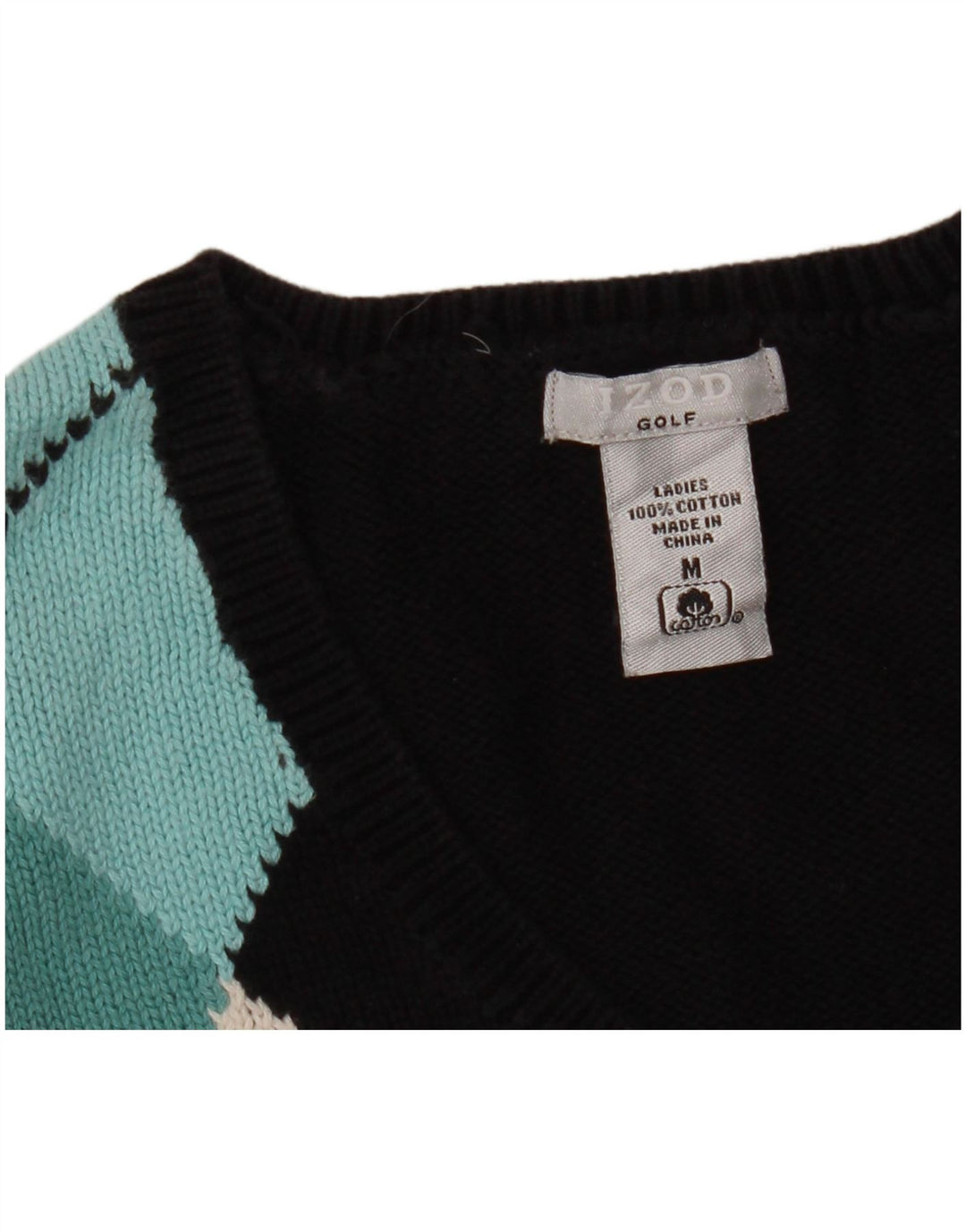 IZOD Pull de golf col en V pour femme UK 12 Noir moyen Argyle/Diamant