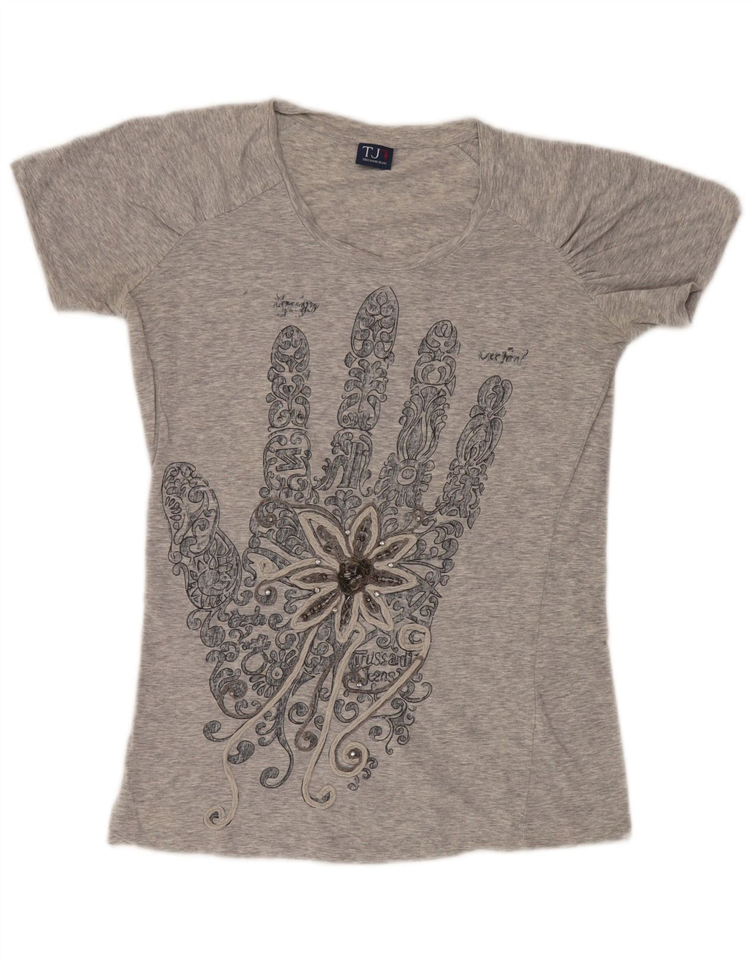 Trussardi Jeans T-Shirt Graphique Femme UK 12 Gris Moyen