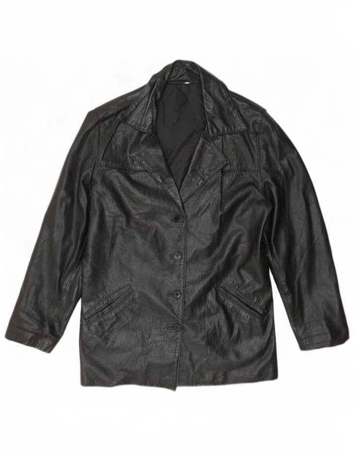 veste en cuir femme vintage UK 16 Grand Noir