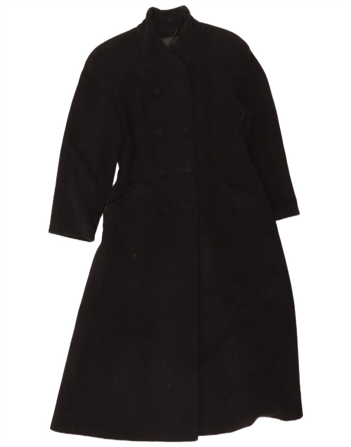 vintage Femme Double Breasted Coat UK 8 Petite laine noire
