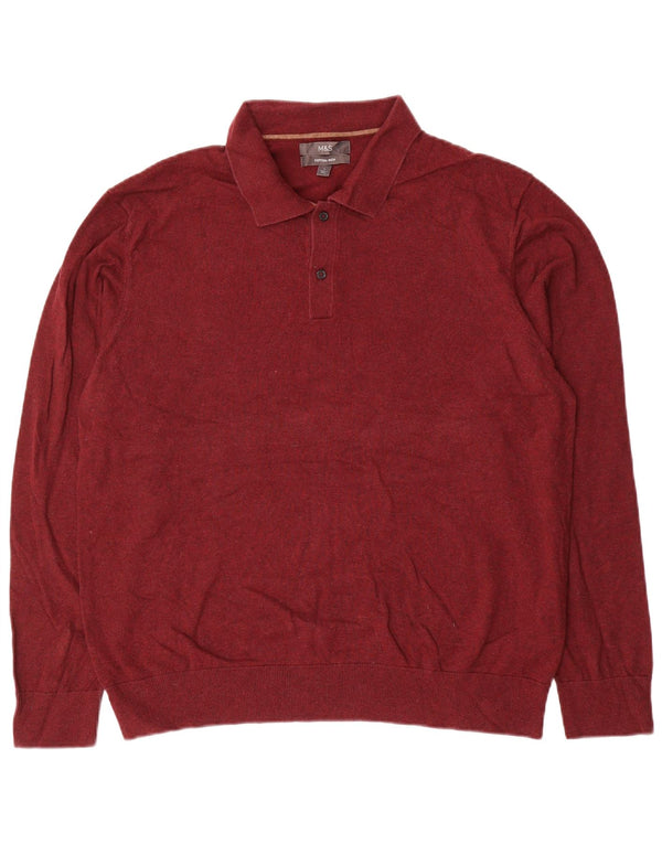 Marks & Spencer Pull à col polo pour homme Grand coton bordeaux