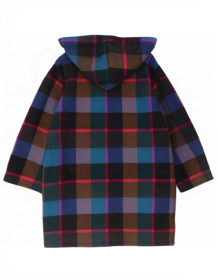 vintage Femmes À Capuche Double Breasted Coat EU 44 XL Plaid Multicolore