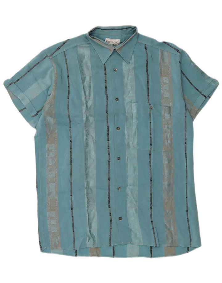 vintage Chemise à manches courtes pour hommes Petit rayé turquoise