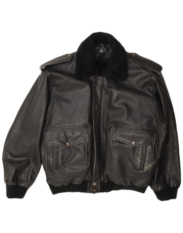 veste en cuir militaire vintage pour hommes UK 42 XL Noir