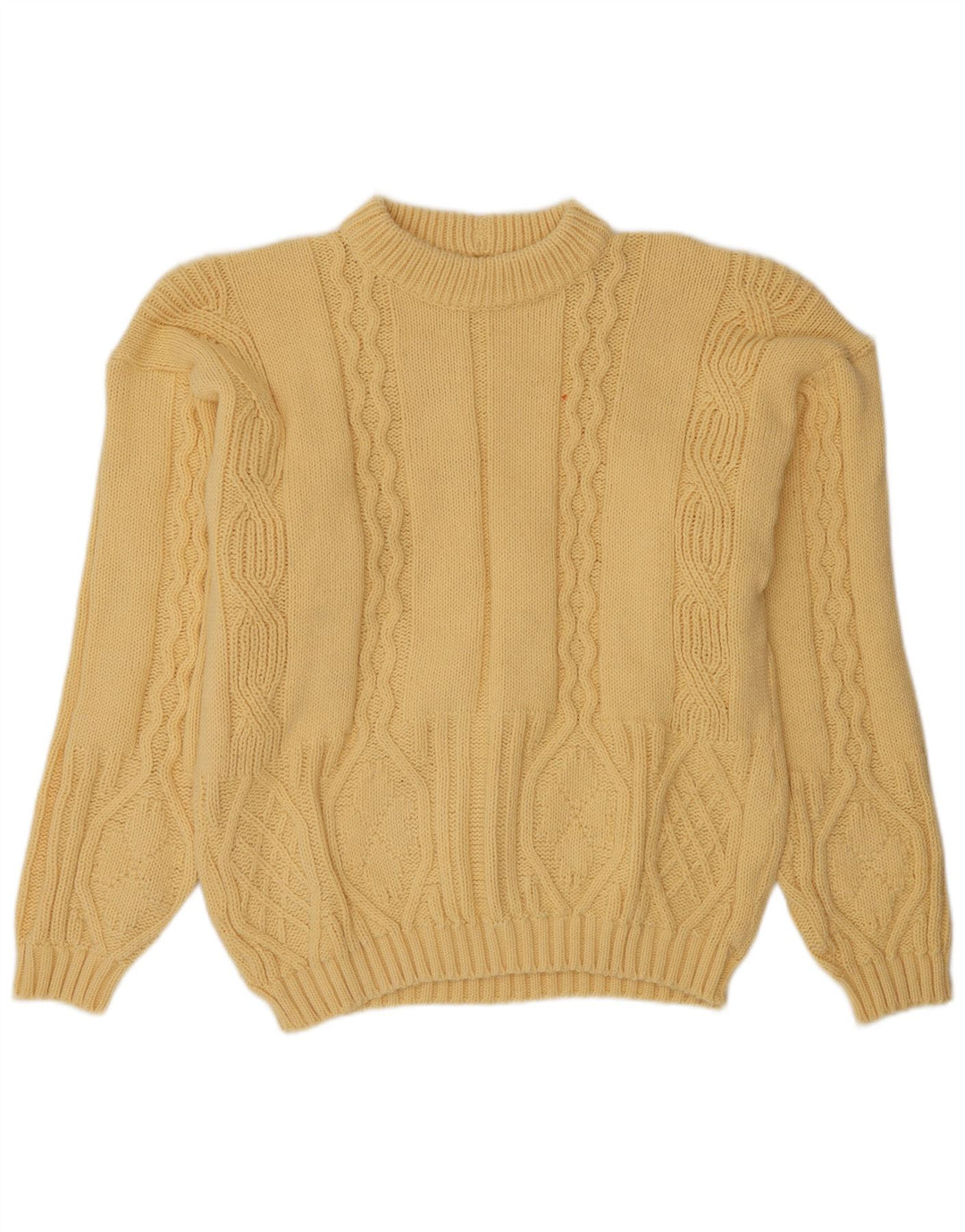 vintage Mens Crew Neck Jumper Pull Grand Jaune