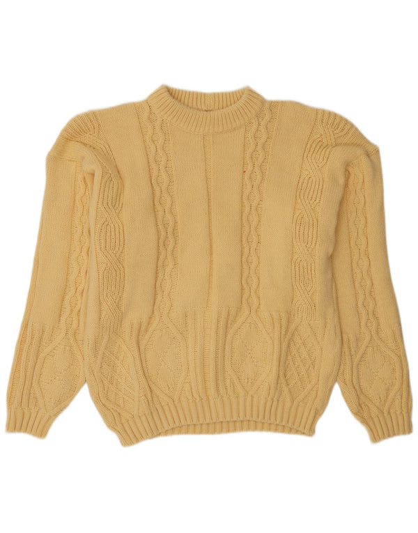 vintage Mens Crew Neck Jumper Pull Grand Jaune