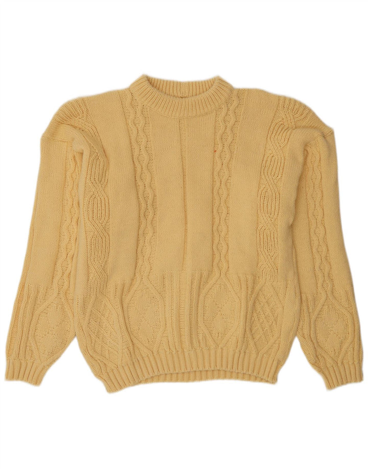 vintage Mens Crew Neck Jumper Pull Grand Jaune