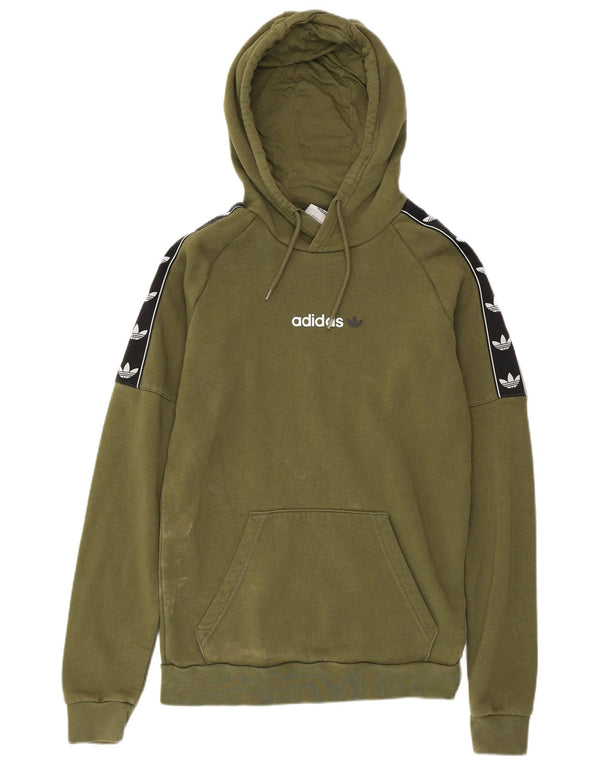 ADIDAS Mens Graphic Hoodie Jumper XS Khaki Colourblock Cotton